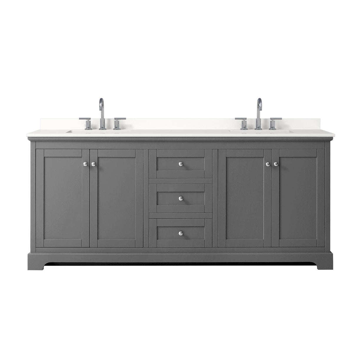 Wyndham Collection Avery 80" Double Bathroom Vanity in Dark Gray, White Quartz Countertop, Undermount Square Sinks (3-Hole), Polished Chrome Trim