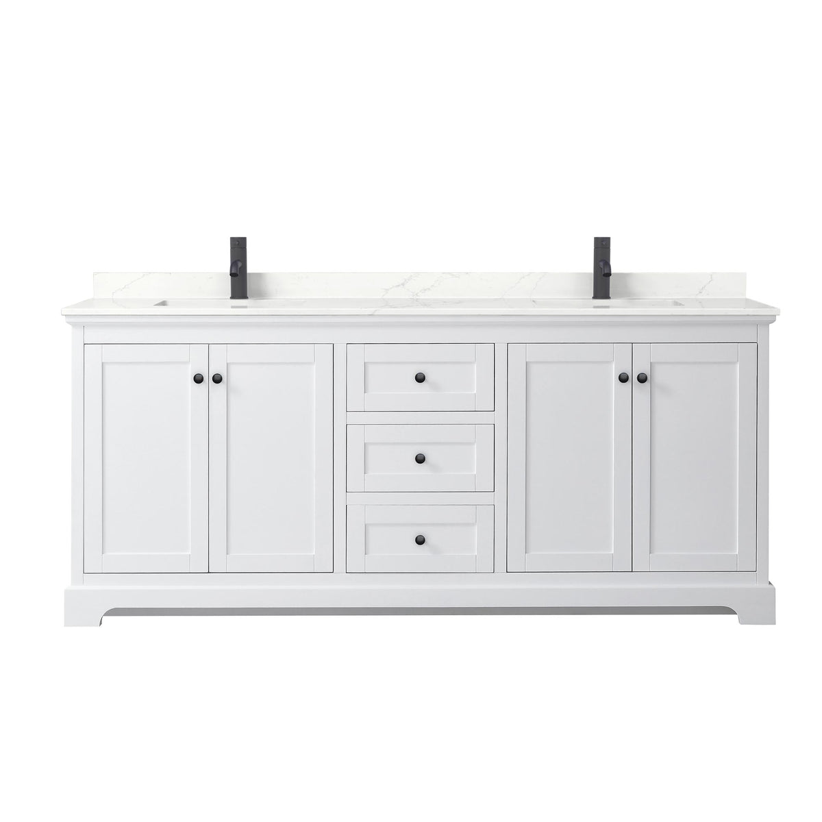 Wyndham Collection Avery 80" Double Bathroom Vanity in White, Giotto Quartz Countertop, Undermount Square Sinks (1-Hole), Matte Black Trim