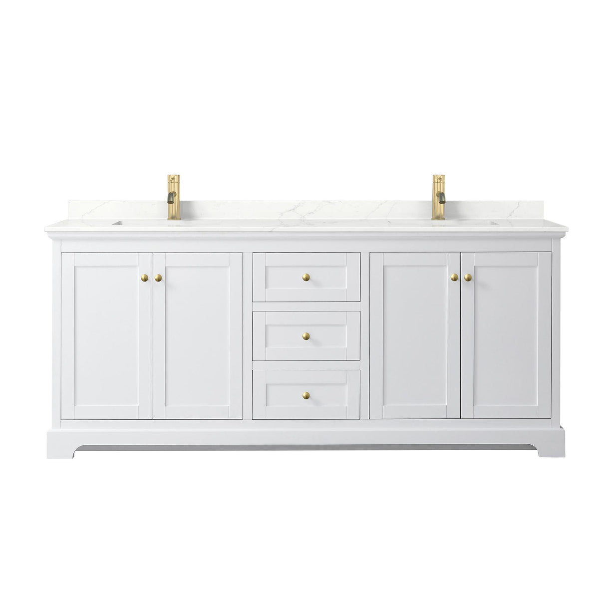 Wyndham Collection Avery 80" Double Bathroom Vanity in White, Giotto Quartz Countertop, Undermount Square Sinks (1-Hole), Brushed Gold Trim