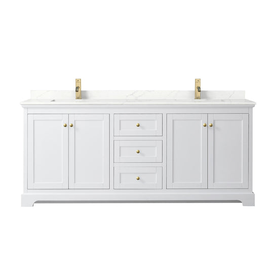 Wyndham Collection Avery 80" Double Bathroom Vanity in White, Giotto Quartz Countertop, Undermount Square Sinks (1-Hole), Brushed Gold Trim
