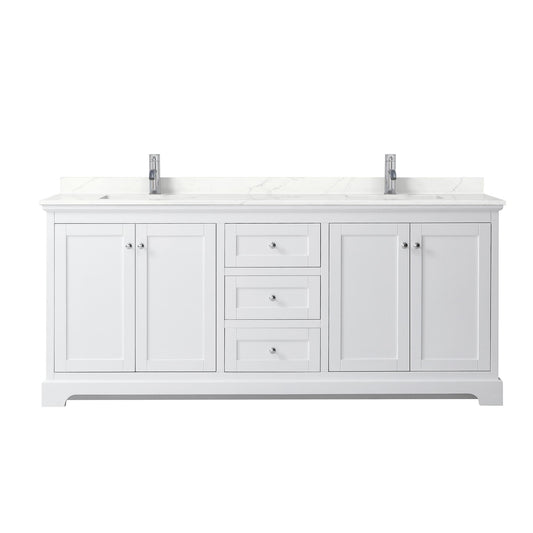 Wyndham Collection Avery 80" Double Bathroom Vanity in White, Giotto Quartz Countertop, Undermount Square Sinks (1-Hole), Polished Chrome Trim