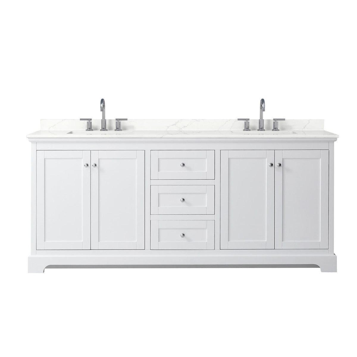 Wyndham Collection Avery 80" Double Bathroom Vanity in White, Giotto Quartz Countertop, Undermount Square Sinks (3-Hole), Polished Chrome Trim