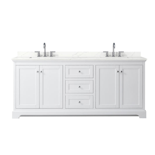 Wyndham Collection Avery 80" Double Bathroom Vanity in White, Giotto Quartz Countertop, Undermount Square Sinks (3-Hole), Polished Chrome Trim