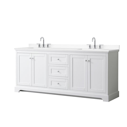 Wyndham Collection Avery 80" Double Bathroom Vanity in White, White Cultured Marble Countertop, Undermount Square Sinks (3-Hole), Polished Chrome Trim