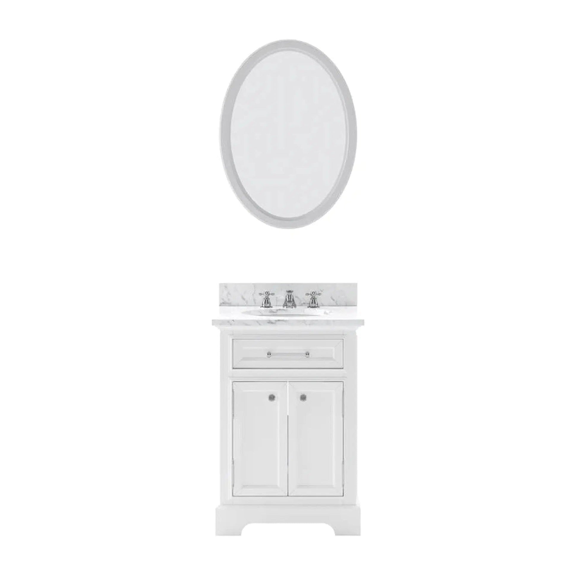 Water Creation 24 Inch Pure White Single Sink Bathroom Vanity With Matching Framed Mirror And Faucet From The Derby Collection