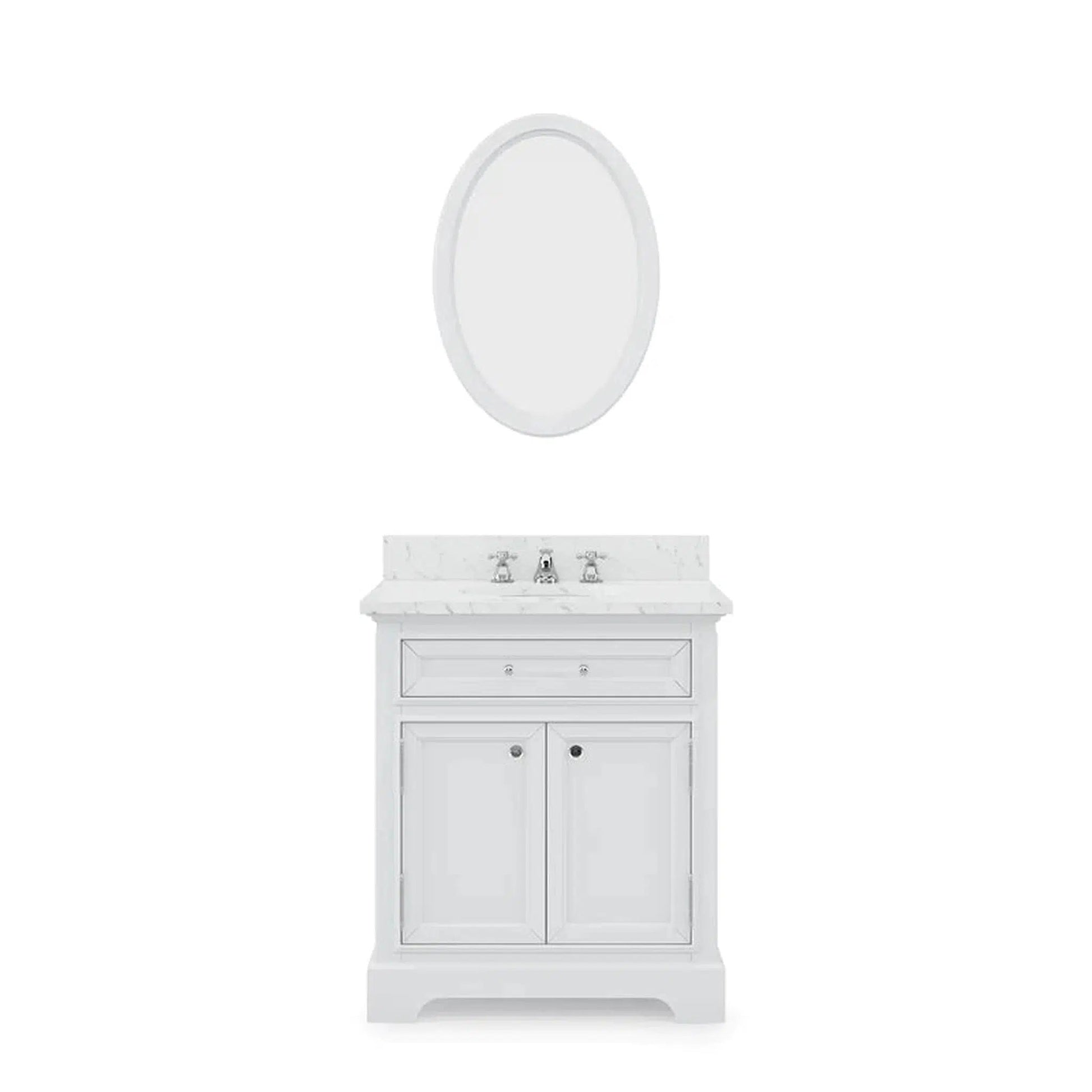 Water Creation 30 Inch Pure White Single Sink Bathroom Vanity With Matching Framed Mirror And Faucet From The Derby Collection