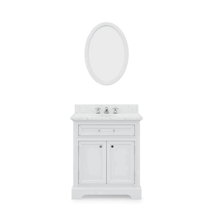 Water Creation 30 Inch Pure White Single Sink Bathroom Vanity With Matching Framed Mirror And Faucet From The Derby Collection