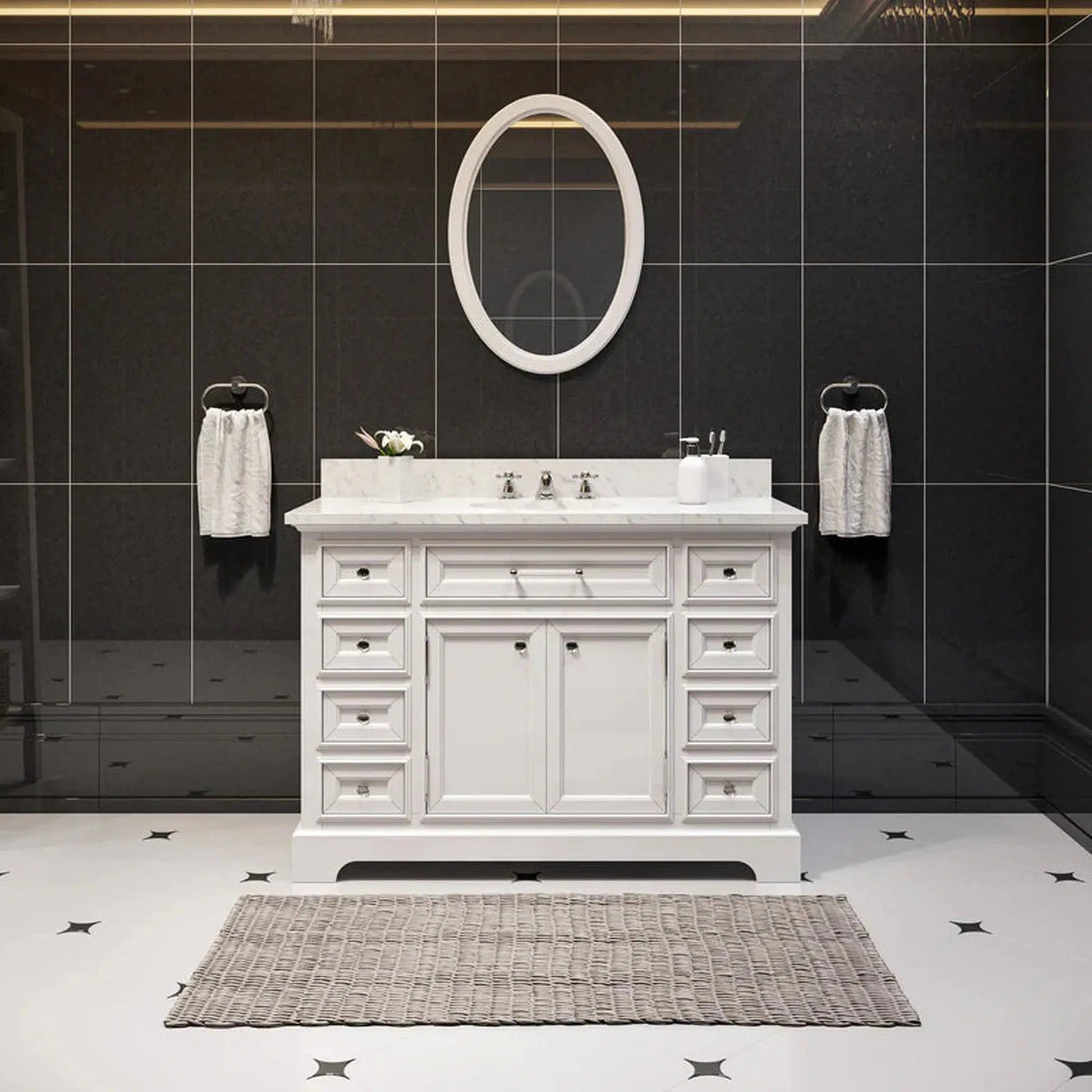 Water Creation 48 Inch Cashmere Grey Single Sink Bathroom Vanity With Matching Framed Mirror From The Derby Collection