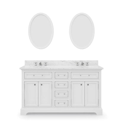 Water Creation 60 Inch Cashmere Grey Double Sink Bathroom Vanity With Matching Framed Mirrors And Faucets From The Derby Collection