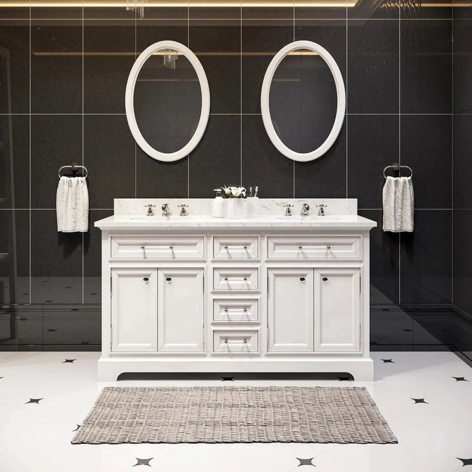 Water Creation 60 Inch Pure White Double Sink Bathroom Vanity With Matching Framed Mirrors From The Derby Collection