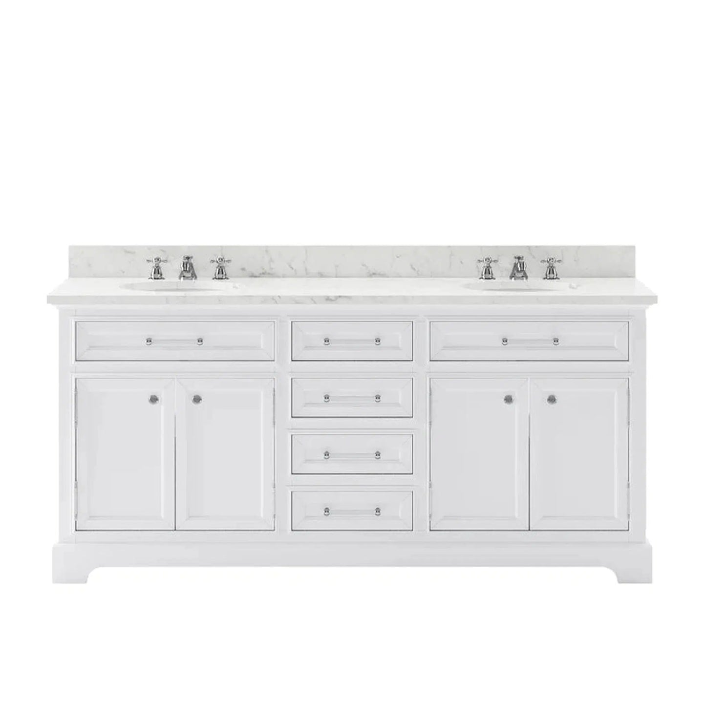 Water Creation 72 Inch Pure White Double Sink Bathroom Vanity With Matching Framed Mirrors And Faucets From The Derby Collection