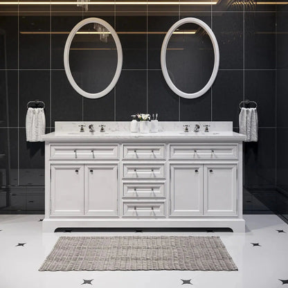 Water Creation 72 Inch Pure White Double Sink Bathroom Vanity With Matching Framed Mirrors And Faucets From The Derby Collection