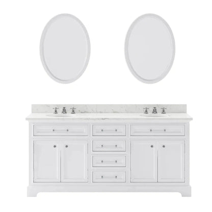 Water Creation 72 Inch Pure White Double Sink Bathroom Vanity With Matching Framed Mirrors And Faucets From The Derby Collection