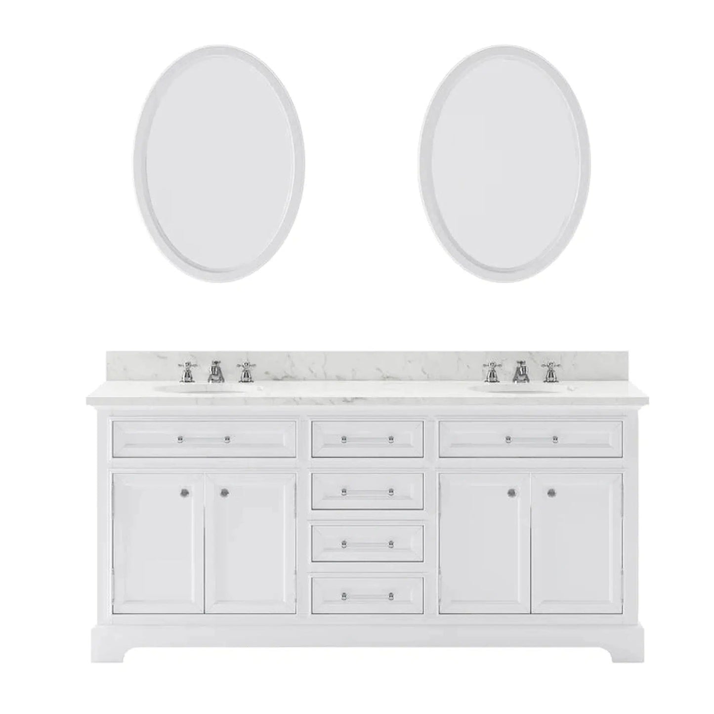 Water Creation 72 Inch Pure White Double Sink Bathroom Vanity With Matching Framed Mirrors From The Derby Collection