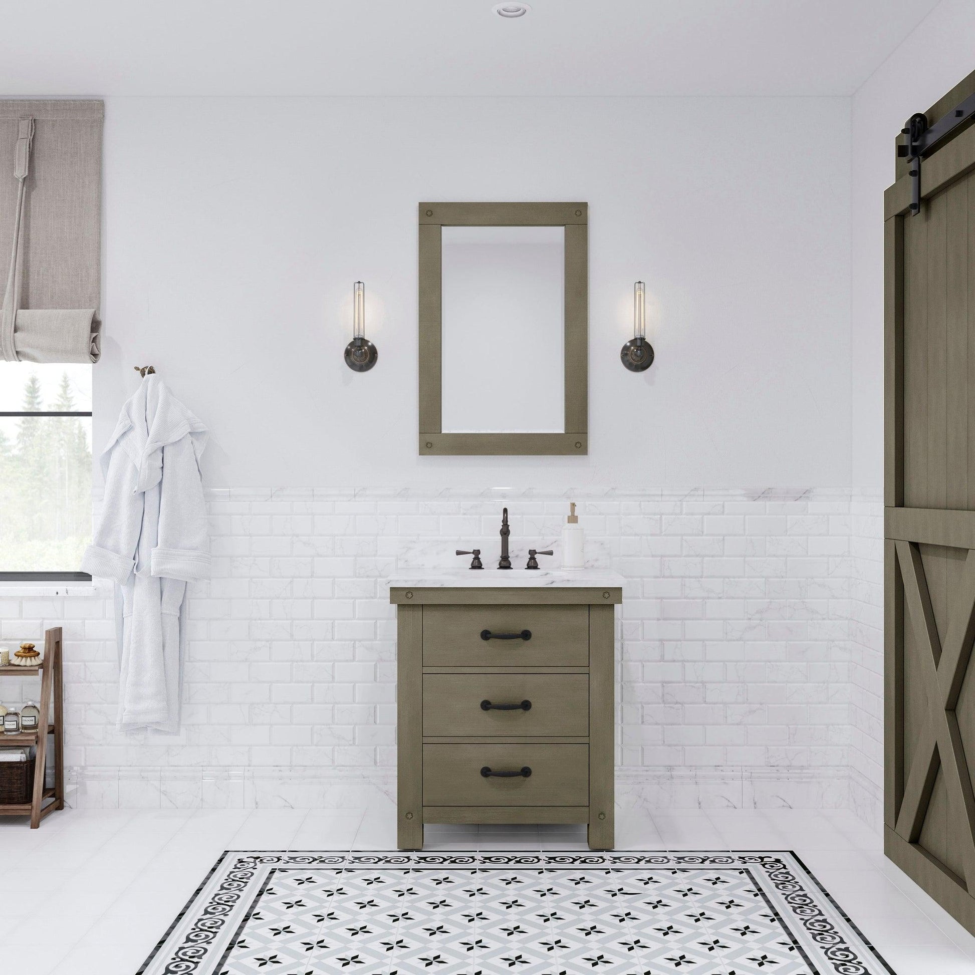 Water Creation Aberdeen 30" Grizzle Grey Single Sink Bathroom Vanity With Carrara White Marble Counter Top