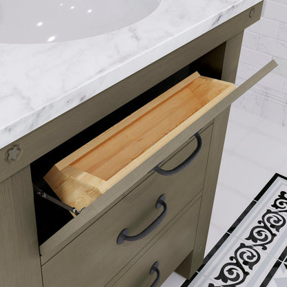 Water Creation Aberdeen 30" Grizzle Grey Single Sink Bathroom Vanity With Carrara White Marble Counter Top