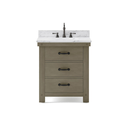 Water Creation Aberdeen 30" Grizzle Grey Single Sink Bathroom Vanity With Carrara White Marble Counter Top