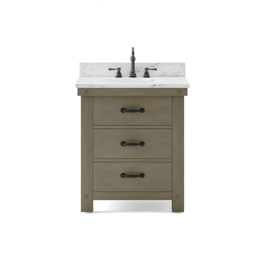 Water Creation Aberdeen 30" Grizzle Grey Single Sink Bathroom Vanity With Carrara White Marble Counter Top