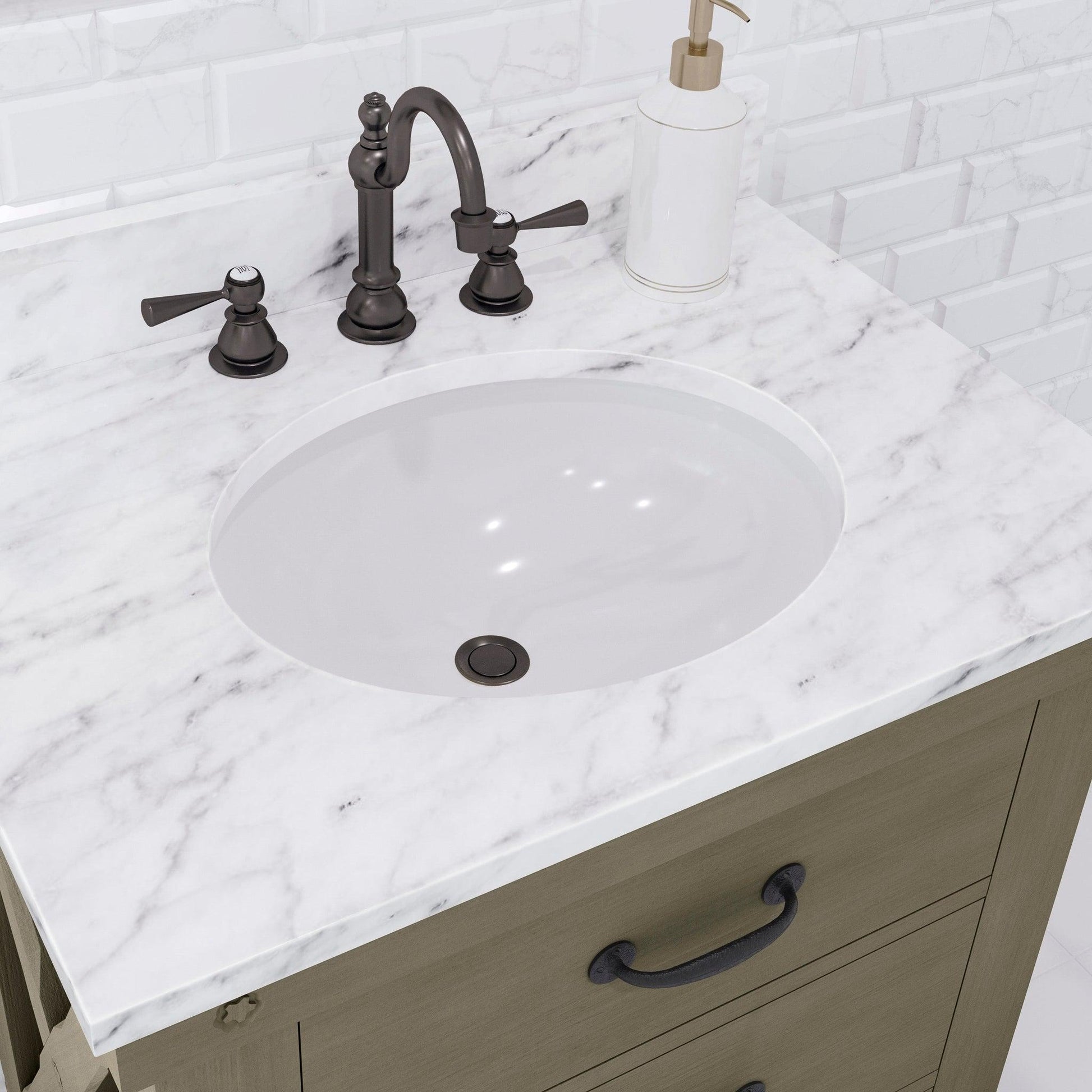 Water Creation Aberdeen 30" Grizzle Grey Single Sink Bathroom Vanity With Faucet With Carrara White Marble Counter Top