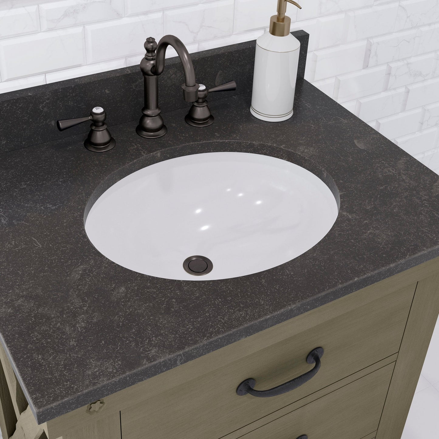 Water Creation Aberdeen 30" Grizzle Grey Single Sink Bathroom Vanity With Mirror And Faucet With Blue Limestone Counter Top