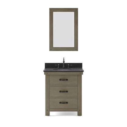 Water Creation Aberdeen 30" Grizzle Grey Single Sink Bathroom Vanity With Mirror And Faucet With Blue Limestone Counter Top