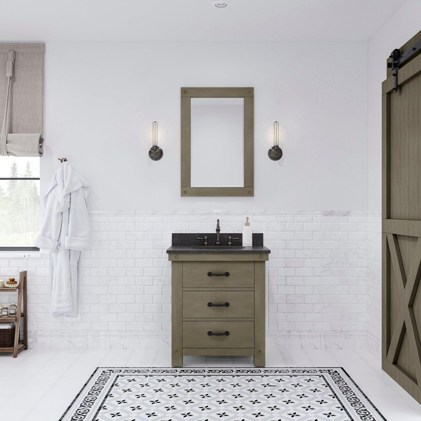 Water Creation Aberdeen 30" Grizzle Grey Single Sink Bathroom Vanity With Mirror With Blue Limestone Counter Top