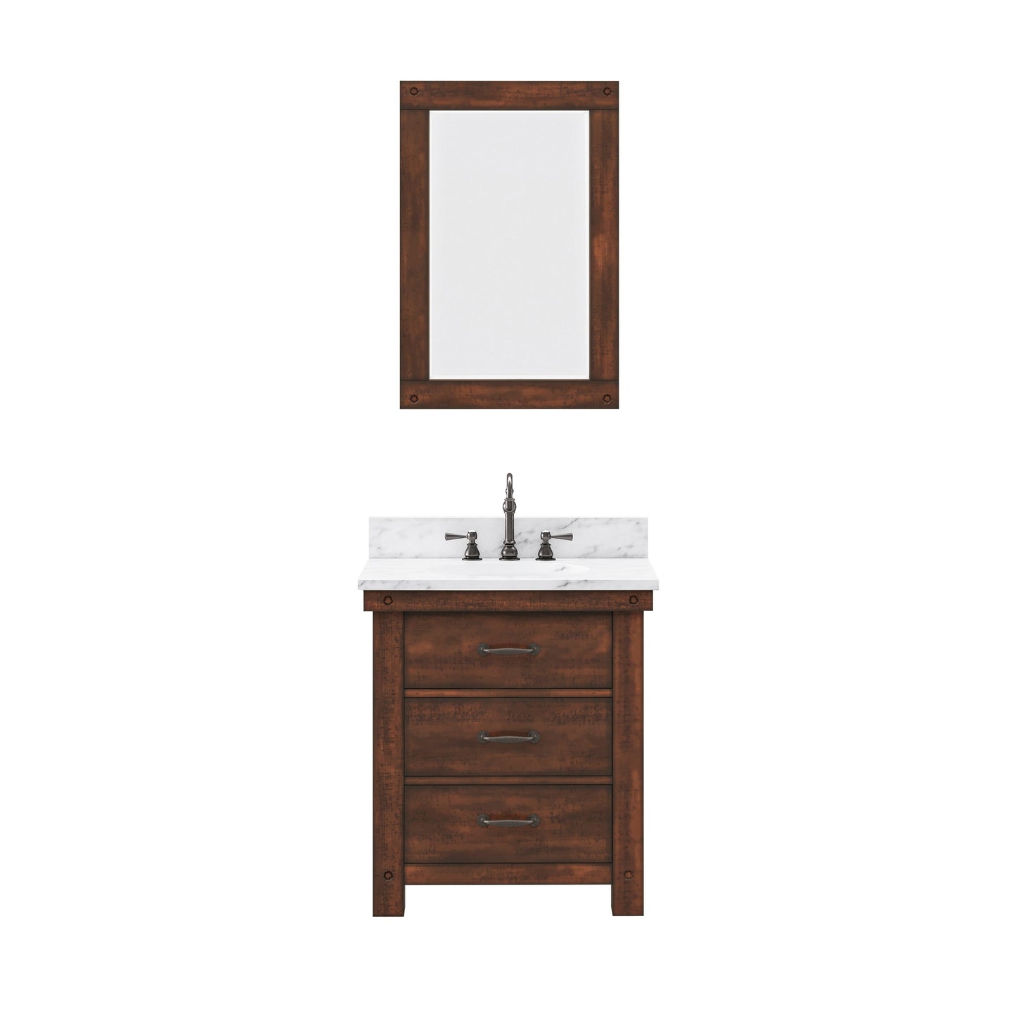 Water Creation Aberdeen 30" Single Sink Blue Limestone Countertop Vanity in Rustic Sienna with Mirror