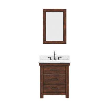 Water Creation Aberdeen 30" Single Sink Blue Limestone Countertop Vanity in Rustic Sienna with Mirror