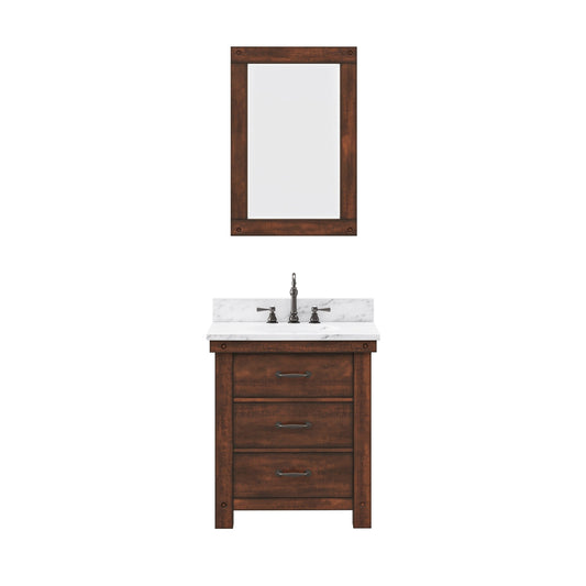 Water Creation Aberdeen 30" Single Sink Blue Limestone Countertop Vanity in Rustic Sienna with Mirror