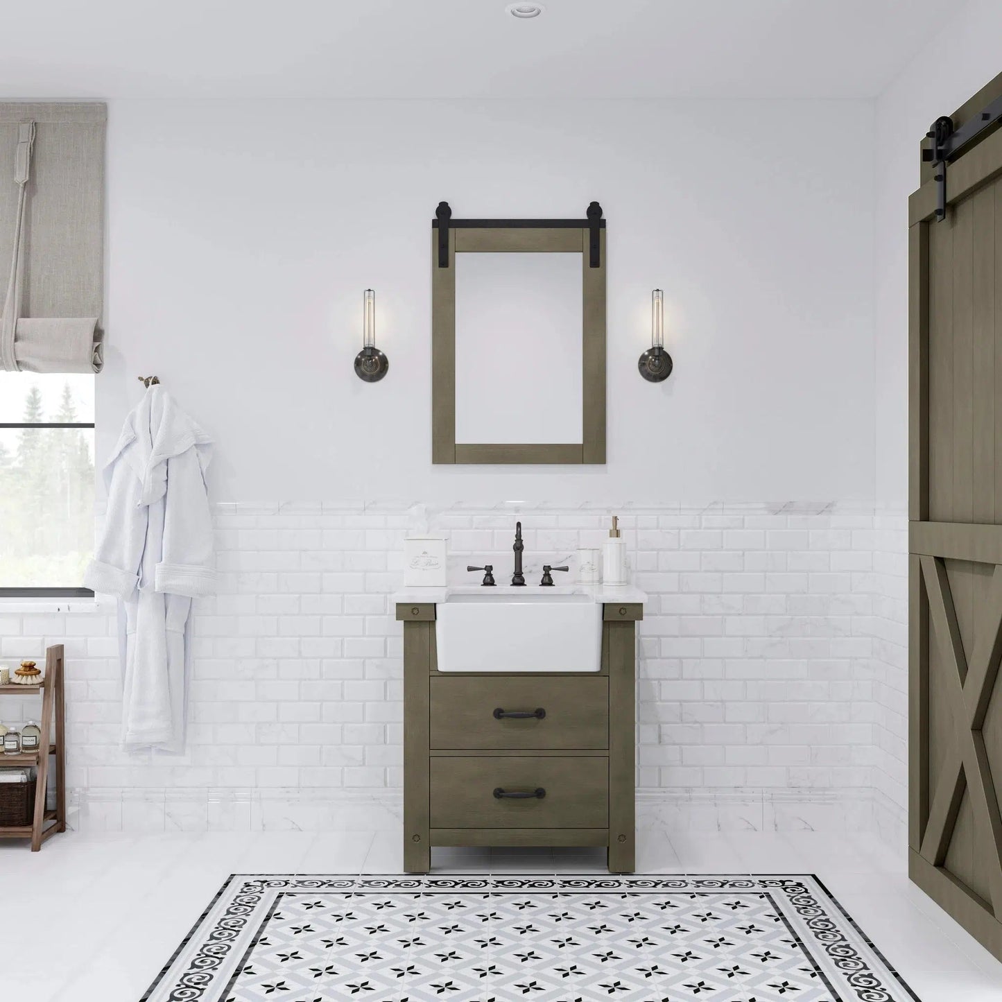 Water Creation Aberdeen 30" Single Sink Carrara White Marble Countertop Rustic Sierra Vanity