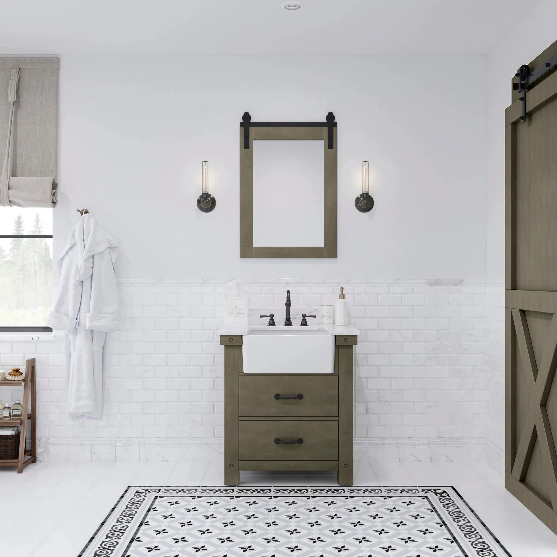 Water Creation Aberdeen 30" Single Sink Carrara White Marble Countertop Rustic Sierra Vanity