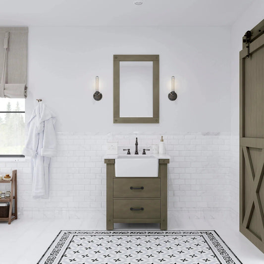 Water Creation Aberdeen 30" Single Sink Carrara White Marble Countertop Rustic Sierra Vanity