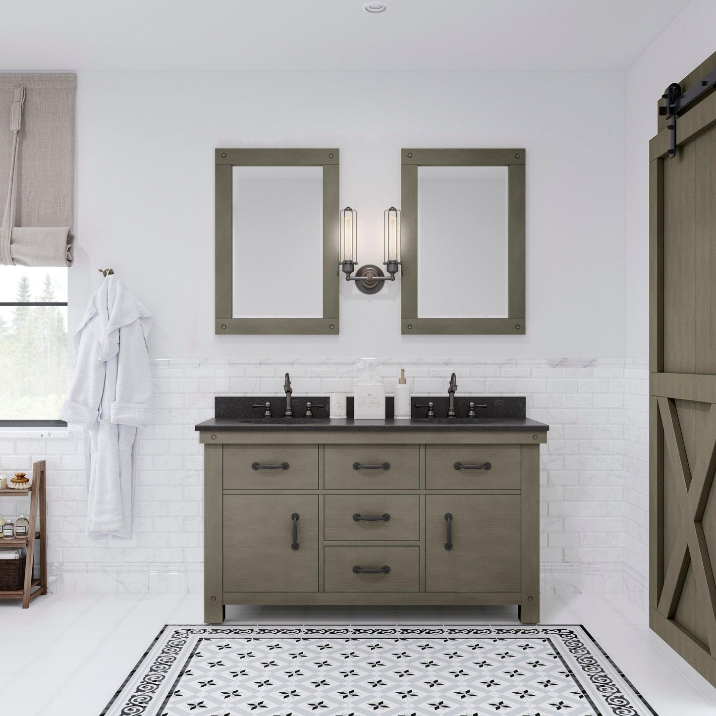 Water Creation Aberdeen 60" Grizzle Grey Double Sink Bathroom Vanity With Blue Limestone Counter Top