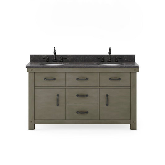 Water Creation Aberdeen 60" Grizzle Grey Double Sink Bathroom Vanity With Blue Limestone Counter Top