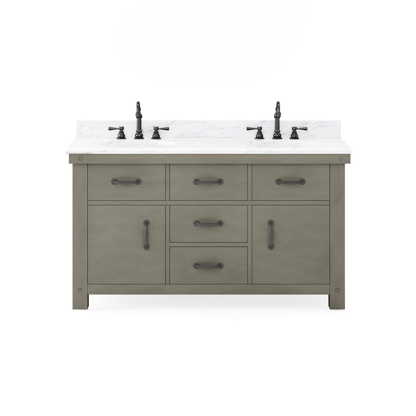 Water Creation Aberdeen 60" Grizzle Grey Double Sink Bathroom Vanity With Carrara White Marble Counter Top