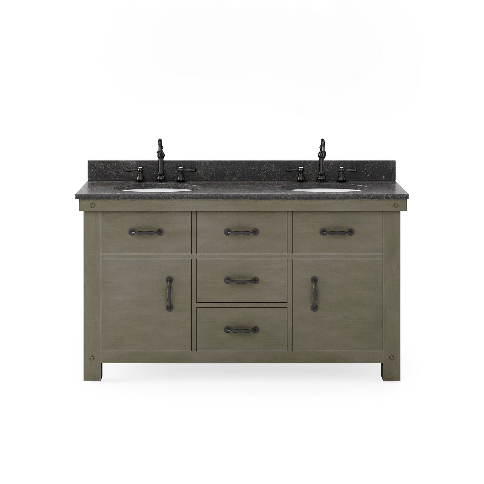 Water Creation Aberdeen 60" Grizzle Grey Double Sink Bathroom Vanity With Faucets With Blue Limestone Counter Top