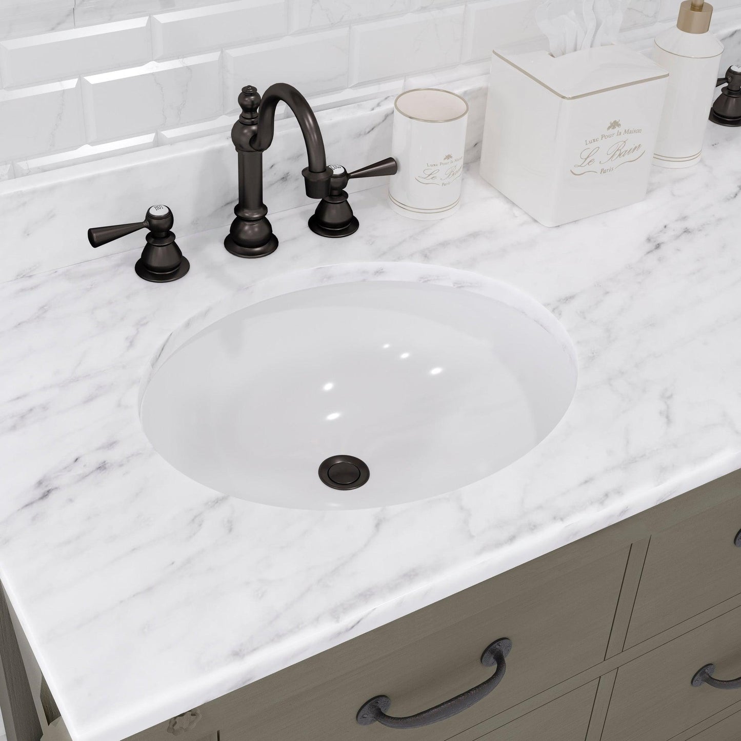 Water Creation Aberdeen 60" Grizzle Grey Double Sink Bathroom Vanity With Faucets With Carrara White Marble Counter Top