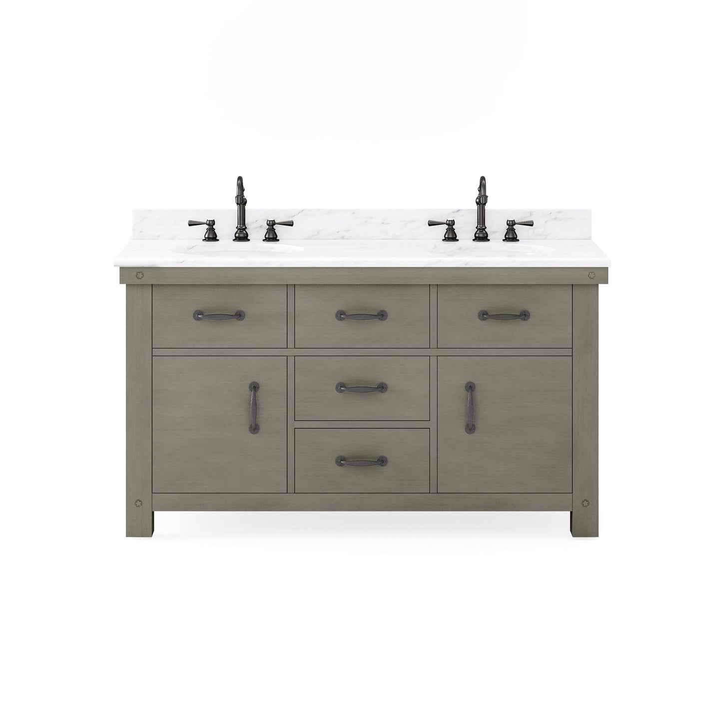 Water Creation Aberdeen 60" Grizzle Grey Double Sink Bathroom Vanity With Faucets With Carrara White Marble Counter Top