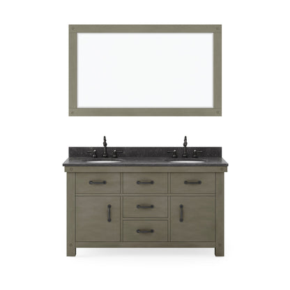 Water Creation Aberdeen 60" Grizzle Grey Double Sink Bathroom Vanity With Mirror And Faucets With Blue Limestone Counter Top