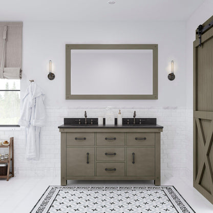 Water Creation Aberdeen 60" Grizzle Grey Double Sink Bathroom Vanity With Mirror With Blue Limestone Counter Top