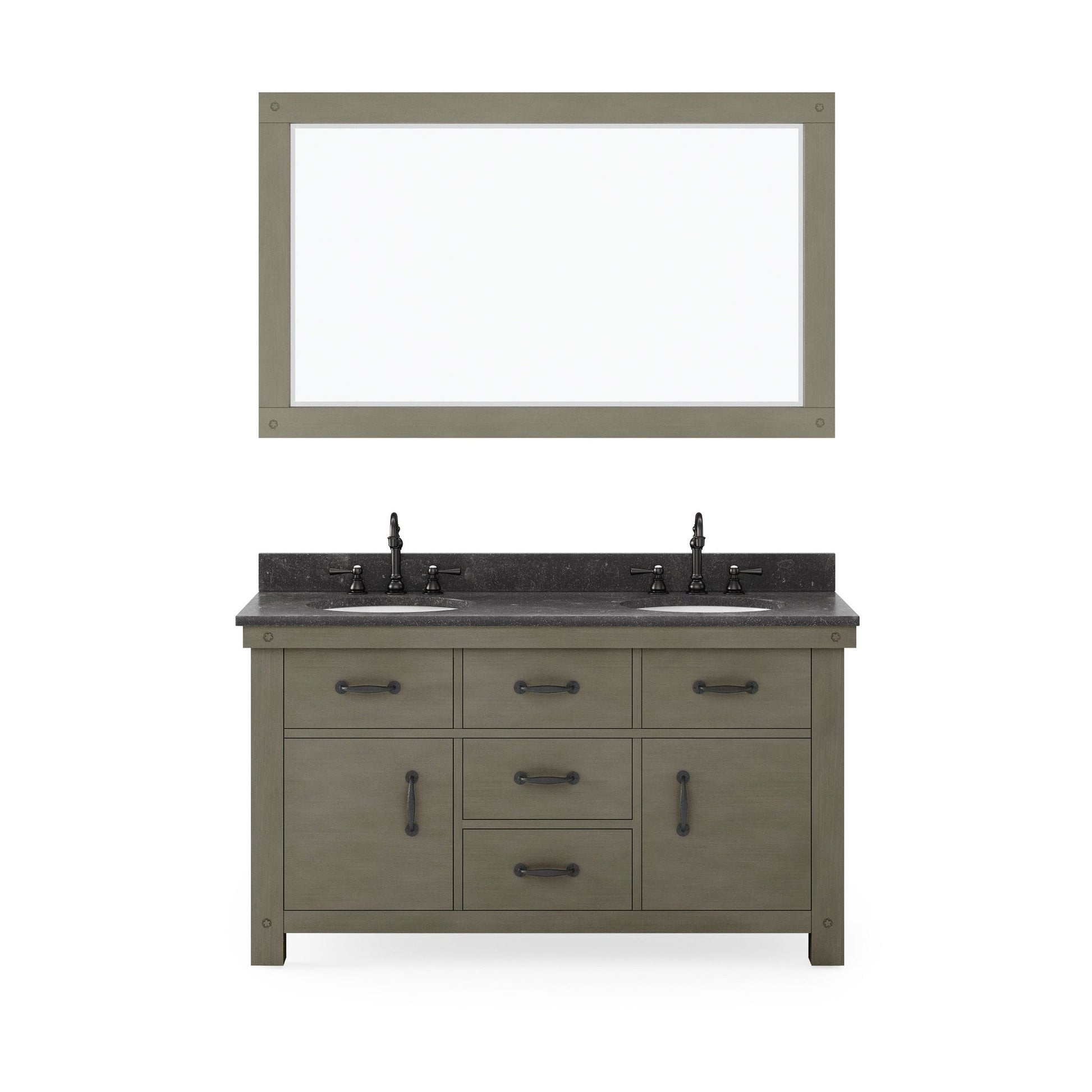 Water Creation Aberdeen 60" Grizzle Grey Double Sink Bathroom Vanity With Mirror With Blue Limestone Counter Top