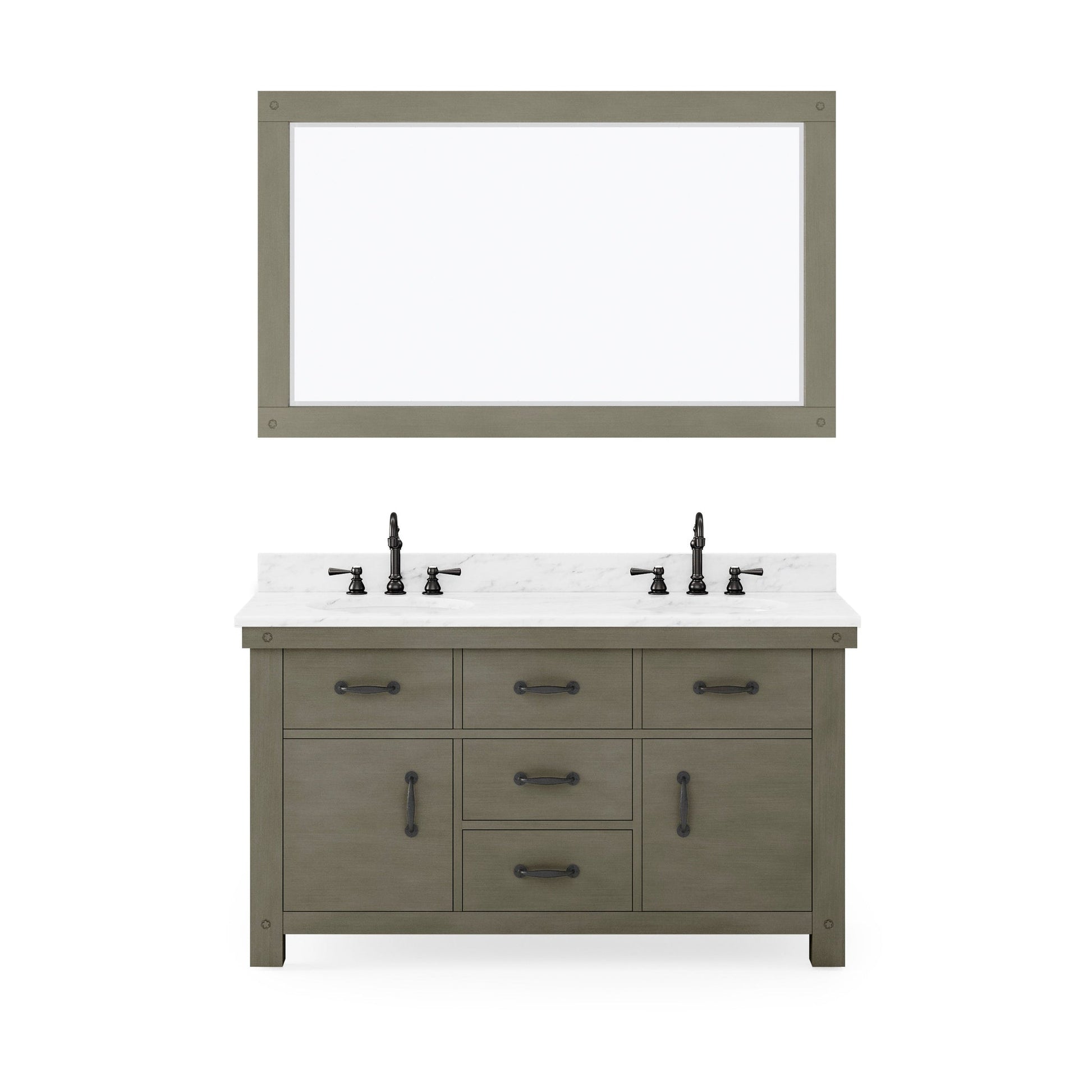 Water Creation Aberdeen 60" Grizzle Grey Double Sink Bathroom Vanity With Mirror With Carrara White Marble Counter Top