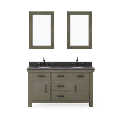 Water Creation Aberdeen 60" Grizzle Grey Double Sink Bathroom Vanity With Mirrors And Faucets With Blue Limestone Counter Top