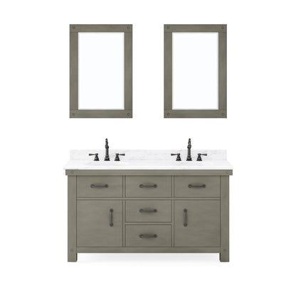 Water Creation Aberdeen 60" Grizzle Grey Double Sink Bathroom Vanity With Mirrors And Faucets With Carrara White Marble Counter Top