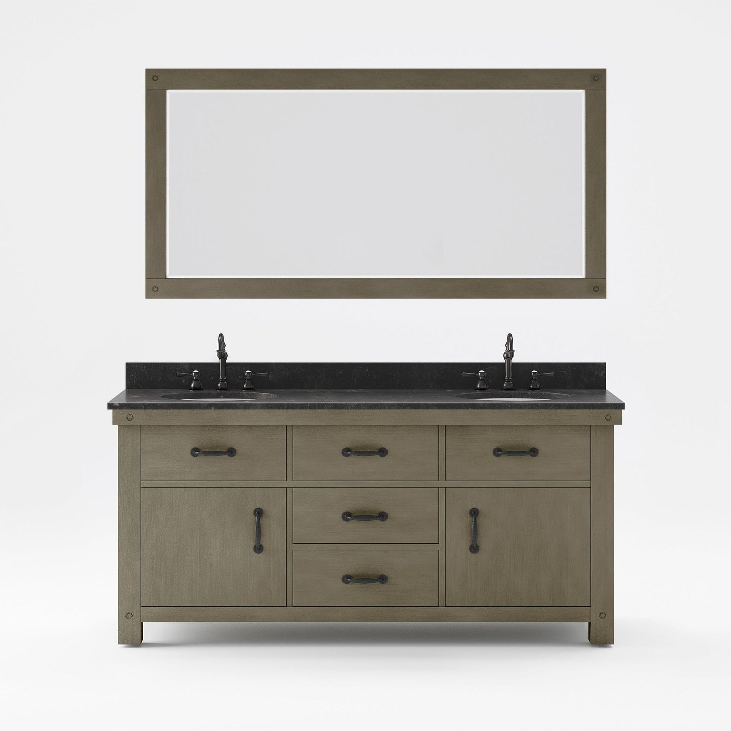 Water Creation Aberdeen 72" Grizzle Grey Double Sink Bathroom Vanity With Mirror With Blue Limestone Counter Top