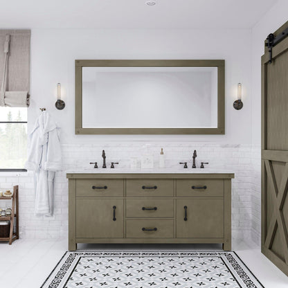 Water Creation Aberdeen 72" Grizzle Grey Double Sink Bathroom Vanity With Mirror With Carrara White Marble Counter Top