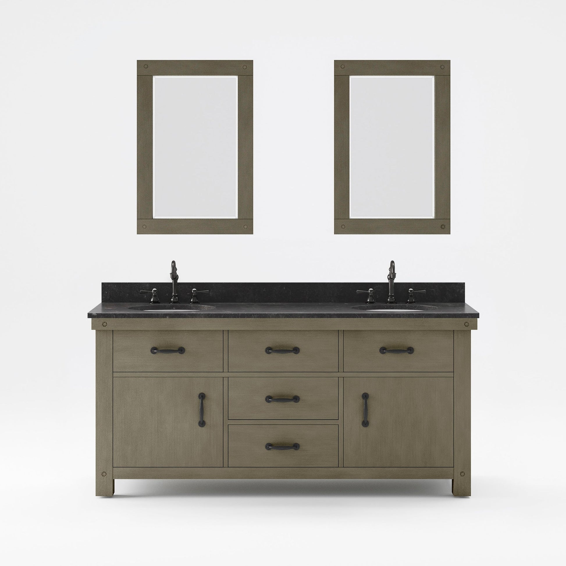 Water Creation Aberdeen 72" Grizzle Grey Double Sink Bathroom Vanity With Mirrors And Faucets With Blue Limestone Counter Top