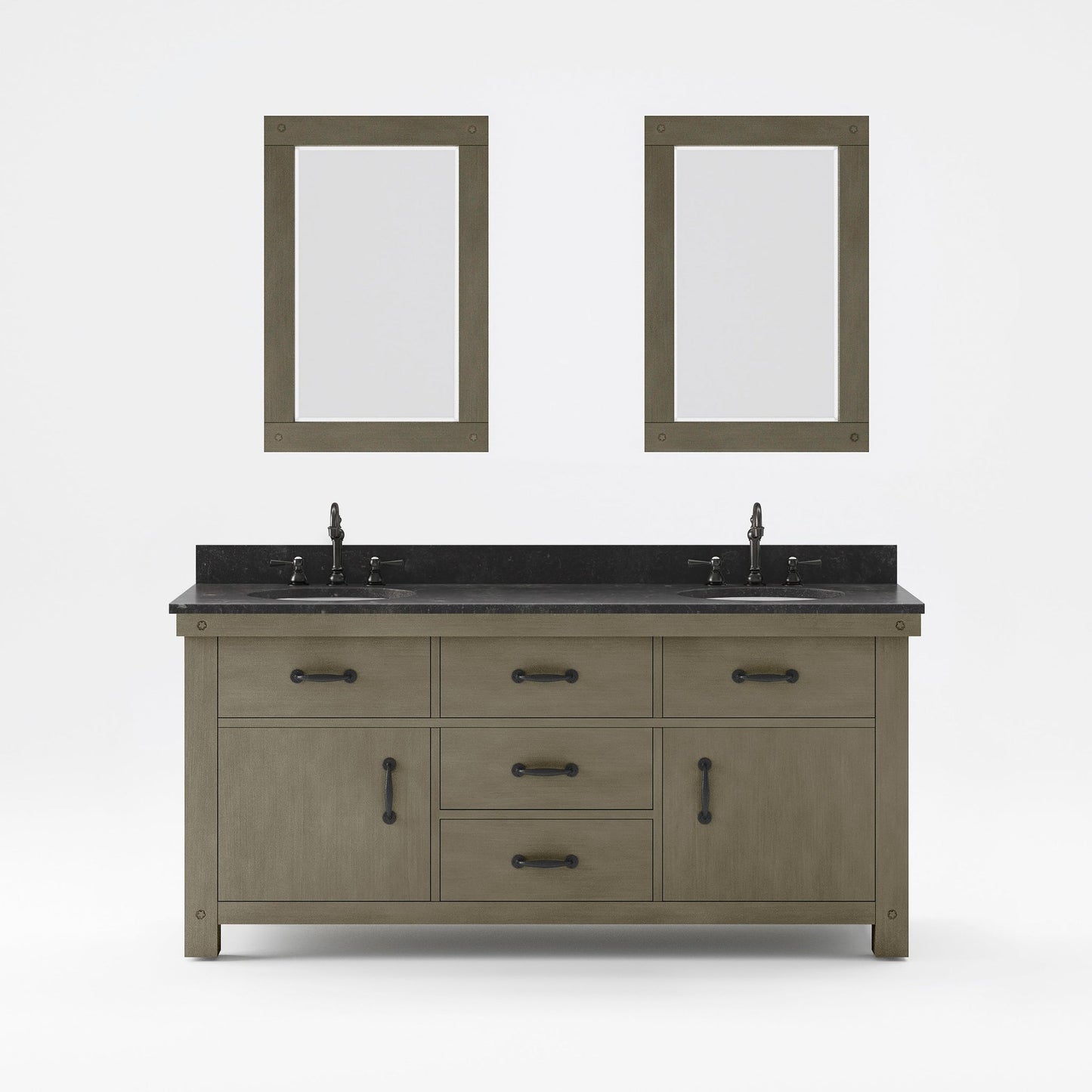 Water Creation Aberdeen 72" Grizzle Grey Double Sink Bathroom Vanity With Mirrors With Blue Limestone Counter Top