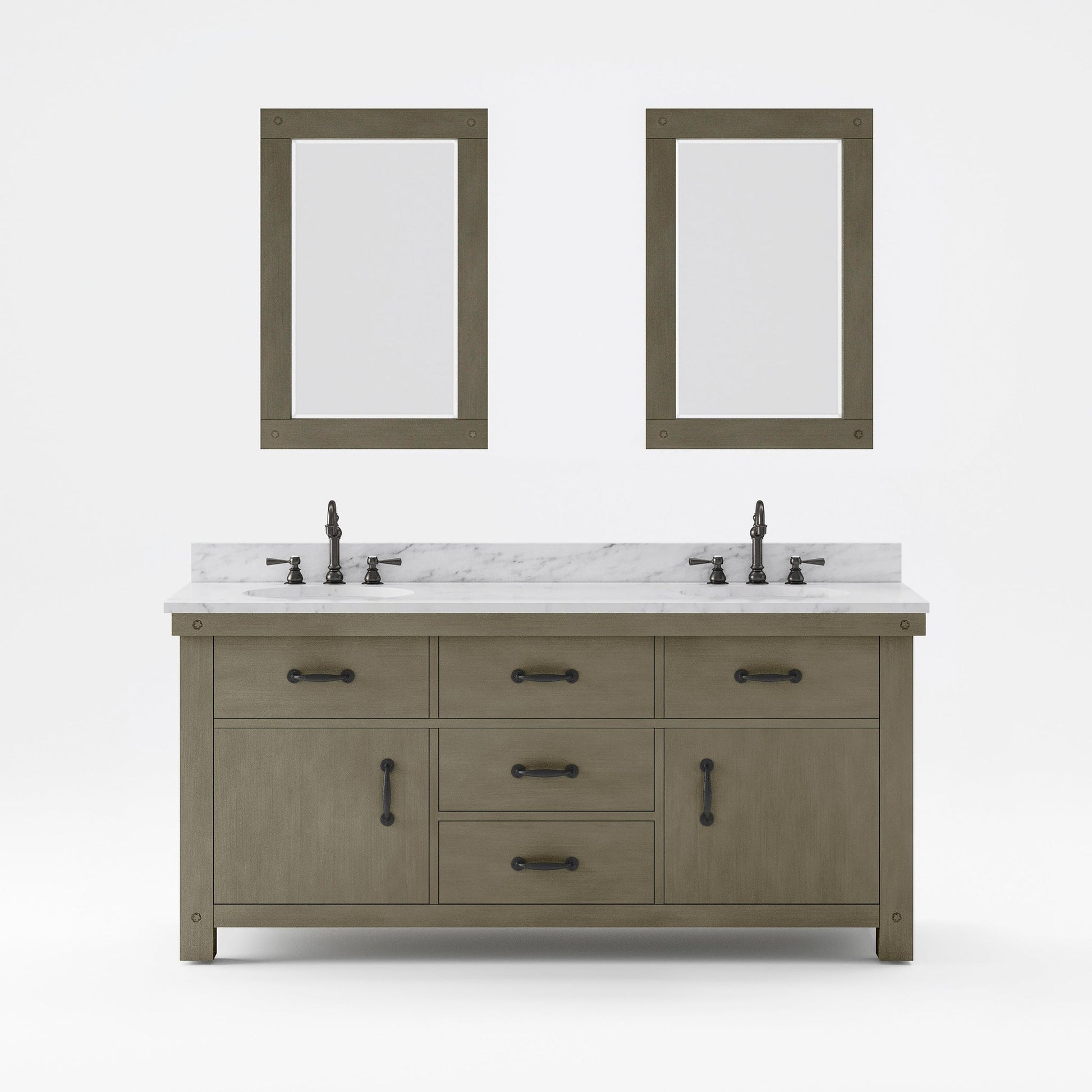 Water Creation Aberdeen 72" Grizzle Grey Double Sink Bathroom Vanity With Mirrors With Carrara White Marble Counter Top