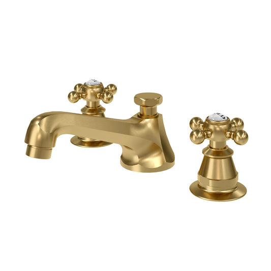 Water Creation American 20th Century Classic Widespread Lavatory F2-0009 8" Gold Solid Brass Faucet With Pop-Up Drain And Metal Cross Handles, Hot And Cold Labels Included